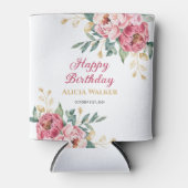 レッドピンクピーニー金ゴールドリーフグリーン誕生日 缶クーラー (正面)