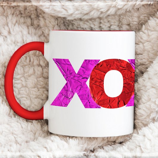 レッドピンクフォイルXOXOバレンタインデーモダンはっきりした マグカップ