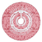 レッドピンクフォレストクリスマスファミリー名トナカイ フリース ツリースカート (正面)