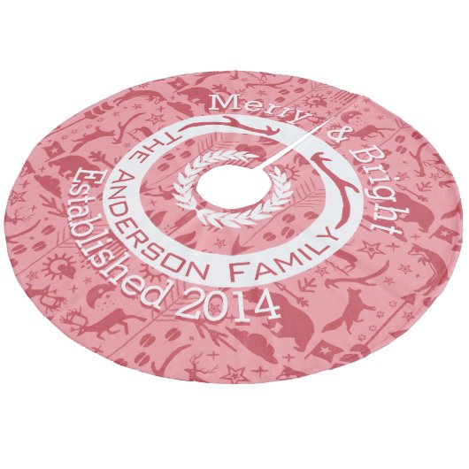 レッドピンクフォレストクリスマスファミリー名トナカイ フリース ツリースカート (アングル)