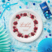 レッドピンクフローラパーソナライズされたスウィート16誕生日 ペーパープレート (パーティー)