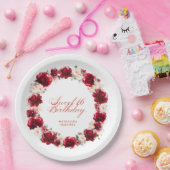 レッドピンクフローラパーソナライズされたスウィート16誕生日 ペーパープレート (パーティー)