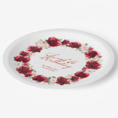 レッドピンクフローラパーソナライズされたスウィート16誕生日 ペーパープレート (アングル)