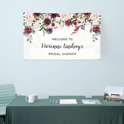 レッドピンクフローラブライダルシャワーウェルカムバナー 横断幕 (トレードショー)