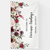 レッドピンクフローラブライダルシャワーウェルカムバナー 横断幕 (縦)