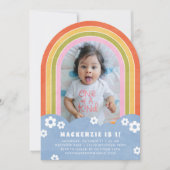 レッドピンクフローラレインボーキッド誕生日招待状 招待状 (正面)