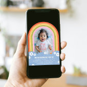 レッドピンクフローラレインボーキッド誕生日招待状 招待状