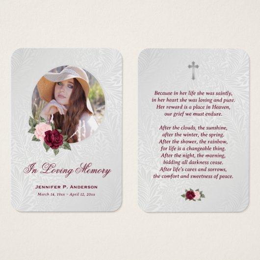 レッドピンクフローラ追悼式祈りの言葉カード (正面&裏面)