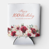 レッドピンクフローラ100誕生日 パーソナライズされた 缶クーラー (正面)