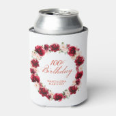 レッドピンクフローラ100誕生日 パーソナライズされた 缶クーラー (缶正面)
