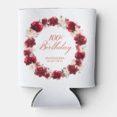 レッドピンクフローラ100誕生日 パーソナライズされた 缶クーラー (正面)