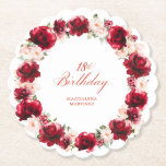 レッドピンクフローラ18th Birthday Party パーソナライズされた ペーパーコースター<br><div class="desc">赤いかわいらしバラと赤面ピンクの牡丹飾は、この18thバースデーパーティーの紙コースター。素敵な水彩のリース飾だ。書エレガントは100歳の誕生日を祝い、誕生日のお祝いの名前は以下の通り。このアイテムはレッドローズとピンク牡丹コレクションの一部である。これには、プロフェッショナル設計の招待テンプレート、ウェルカムサインテンプレート、およびパーソナライズされたパーティー供給が含まれる。</div>