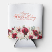 レッドピンクフローラ40歳の誕生日パーソナライズされた 缶クーラー (正面)