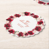 レッドピンクフローラ40歳の誕生日パーティー パーソナライズされた ペーパーコースター (アングル)