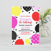 レッドピンクブラック水玉模様バルーン誕生日パーティー 招待状 (スタンド正面)