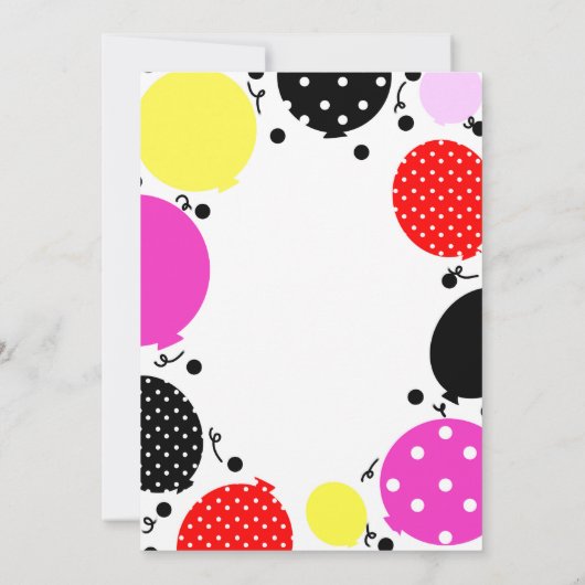 レッドピンクブラック水玉模様バルーン誕生日パーティー 招待状 (裏面)