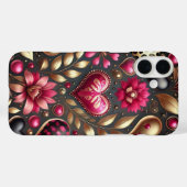 レッドピンクブラック金ゴールドバレンタインハート Case-Mate iPhoneケース (裏面 (横))