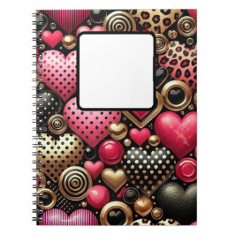レッドピンクブラック金ゴールドバレンタインラブハート ノートブック