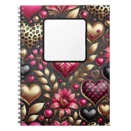 レッドピンクブラック金ゴールドバレンタインラブハート ノートブック