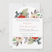 レッドピンクブルーグリーンフローラシダタイポグラフィ 招待状 (正面)