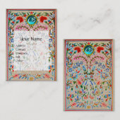 レッドピンクブルーフローラダマスクモノグラムクラフト 名刺 (正面/裏面)