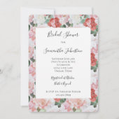 レッドピンクホワイトローズフローラブライダルシャワー 招待状 (正面)