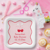 レッドピンクボウさくらんぼオントップベビーシャワー ペーパープレート (パーティー)