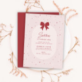 レッドピンクボウ水玉模様ガーリー1st誕生日 招待状