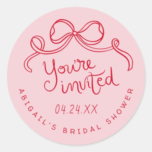 レッドピンクボーお洒落ブライダルシャワー封筒用シール ラウンドシール (正面)