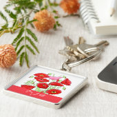 レッドピンクポピーズアートカスタムモノグラムパーソナライズされた キーホルダー (側面)