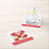 レッドピンクポピーズアート名前をカスタムする パーソナライズされた スクエアペーパーコースター (インサイチュ)