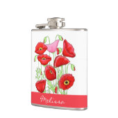 レッドピンクポピーズアート名前をカスタムする パーソナライズされた フラスク (左)