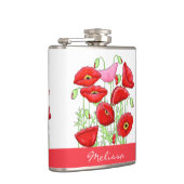 レッドピンクポピーズアート名前をカスタムする パーソナライズされた フラスク (右)