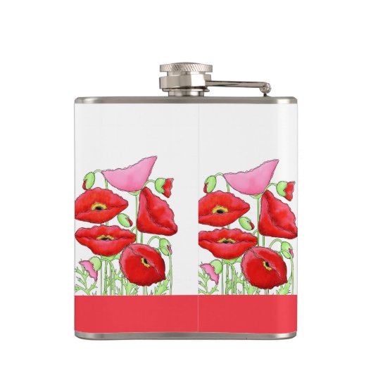 レッドピンクポピーズアート名前をカスタムする パーソナライズされた フラスク (裏面)