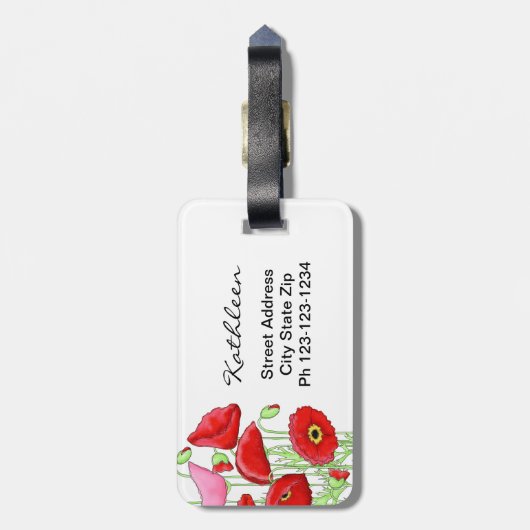 レッドピンクポピーズアート名前をカスタムする パーソナライズされた ラゲッジタグ (裏面縦)