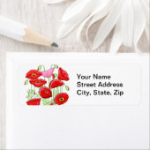 レッドピンクポピーズアート名前をカスタムする パーソナライズされた ラベル (インサイチュ)