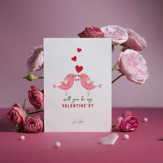 レッドピンクミニマルイラストレーションバレンタインデー 招待状