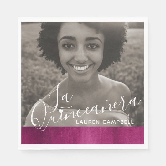 レッドピンクモダンアートLa Quinceaneraの写真 スタンダードランチョンナプキン (正面)
