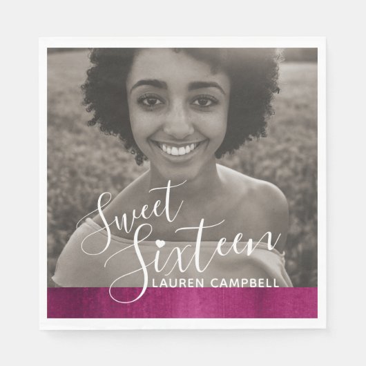 レッドピンクモダンアートsweet sixteen写真テンプレート スタンダードランチョンナプキン (正面)