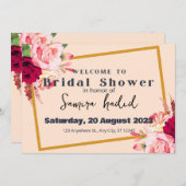 レッドピンクモダンウェディングシャワー 招待状 (正面/裏面)