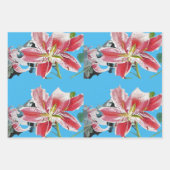 レッドピンクリリーブラワーフローラリリー水彩ブルー ラッピングペーパーシート (正面3)