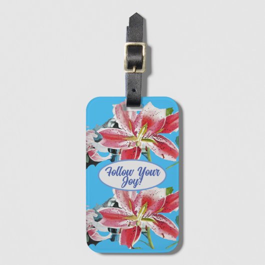 レッドピンクリリーユリフローラブルーユアジョイ ラゲッジタグ (正面縦)