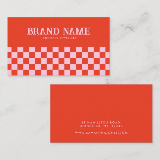 レッドピンクレトロはっきりしたグルーヴィトレンディージュエリーブランド 名刺 (正面/裏面)