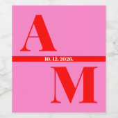 レッドピンクレトロはっきりしたタイポグラフィ結婚ズ ワインラベル (シングルラベル)