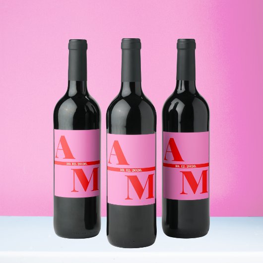 レッドピンクレトロはっきりしたタイポグラフィ結婚ズ ワインラベル