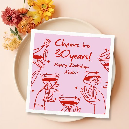 レッドピンクレトロハンドドローファンキーカクテル誕生日