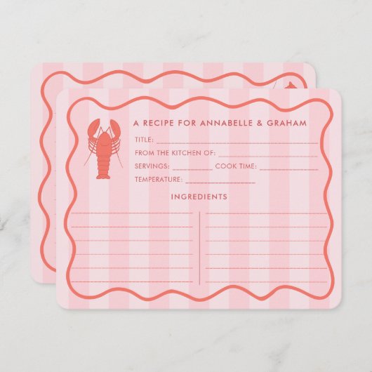 レッドピンクロブスタードードルブライダルシャワーレシピカード 招待状 (正面/裏面)