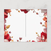 レッドピンクロマンチックフローラハートリースバレンタイン ポストカード (裏面)