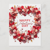 レッドピンクロマンチックフローラハートリースバレンタイン ポストカード (正面)