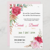 レッドピンクローズエレガントフローラ結婚ユダヤ (正面/裏面)